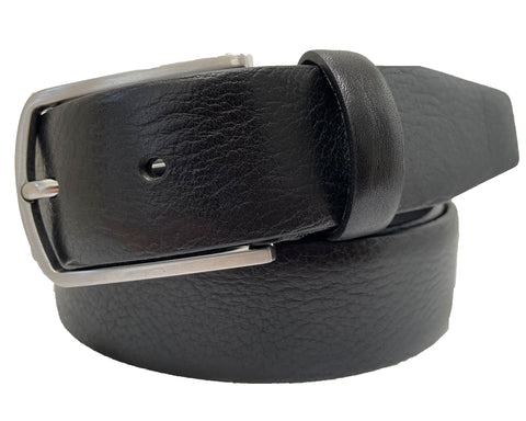 PREMIUM BLACK CALF LEATHER BELT ROUNDED BUCKLE 35MM