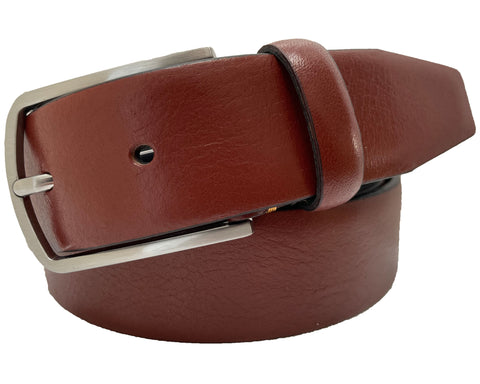 PREMIUM TAN CALF LEATHER BELT ROUNDED BUCKLE 35MM