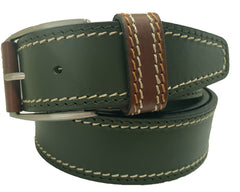 DARK GREEN 40MM CONTRAST DOUBLE STITCHED HIDE LEATHER BELT