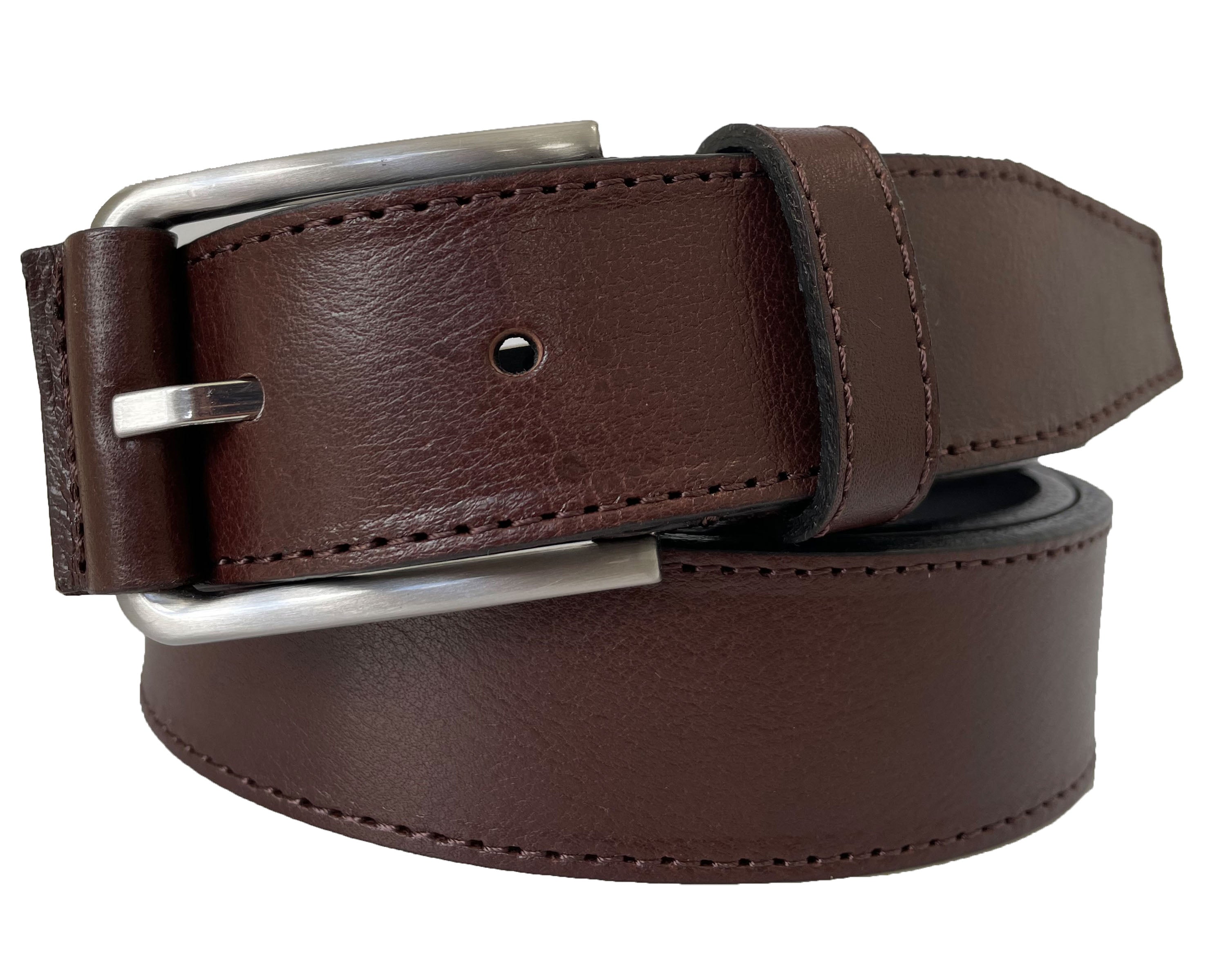 RICH BROWN 35MM CALF LEATHER BELT WITH LEATHER TAB BUCKLE