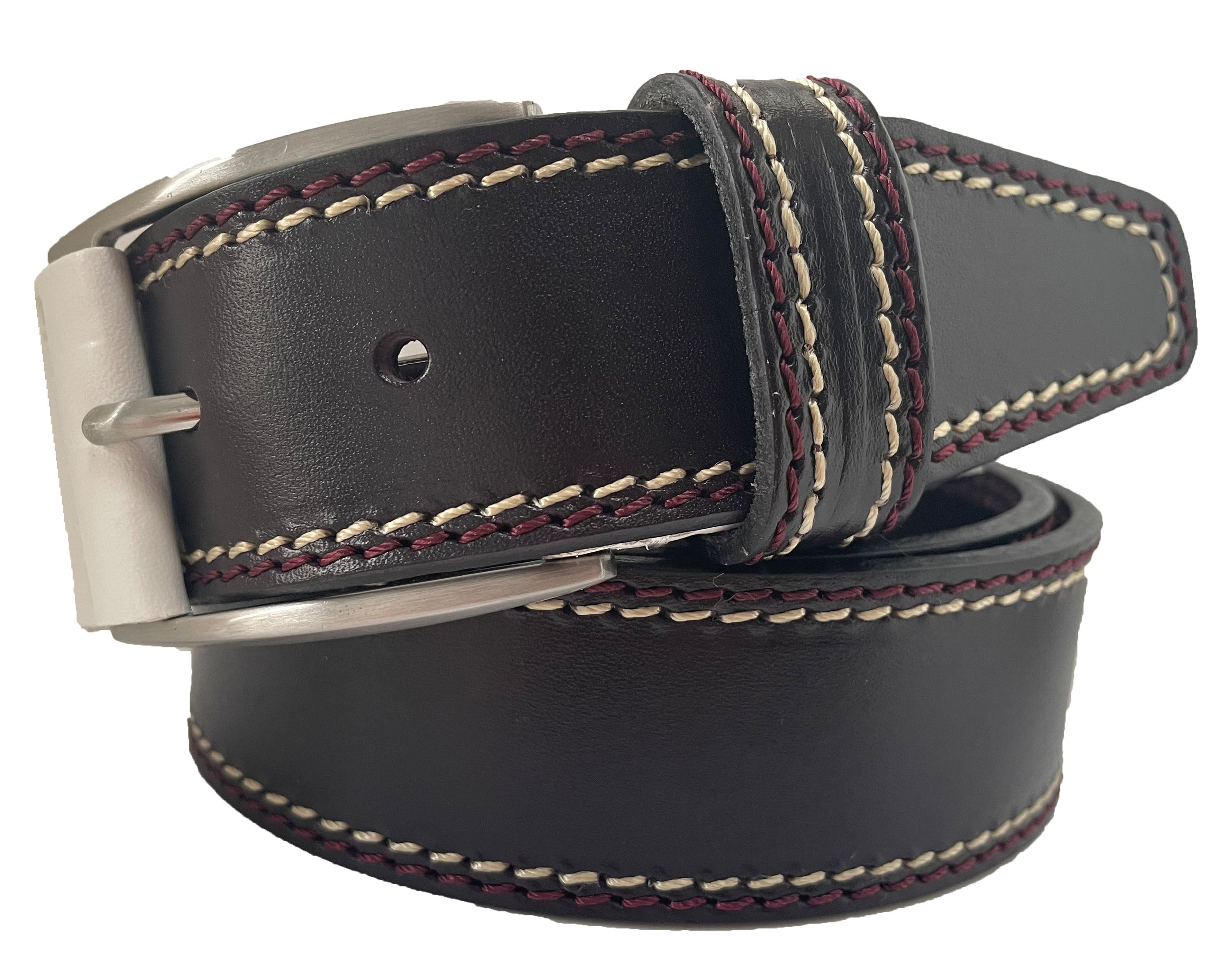 PURPLE AUBERGINE 40MM CONTRAST DOUBLE STITCHED HIDE LEATHER BELT