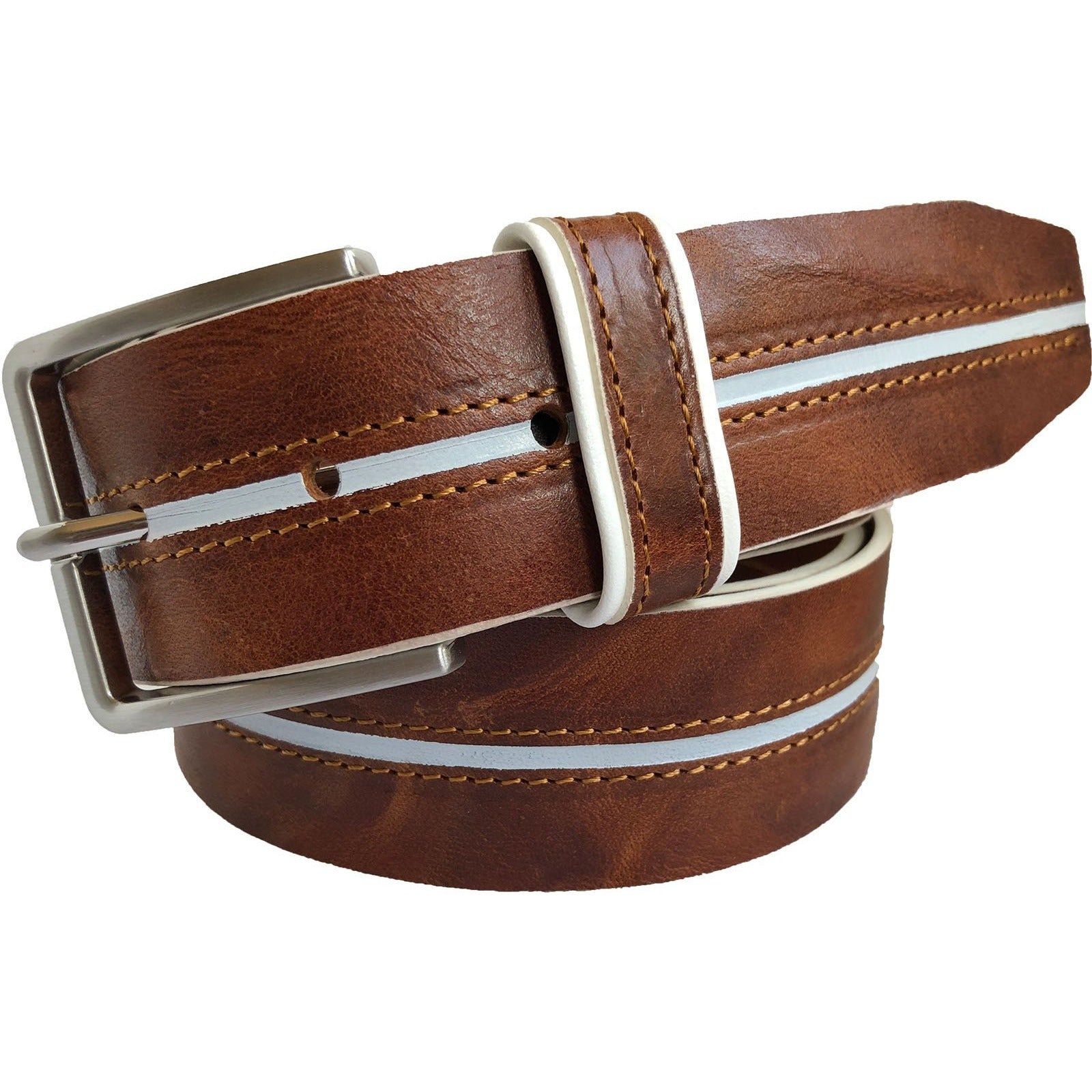 BROWN & WHITE HAND PAINTED HIDE LEATHER BELT