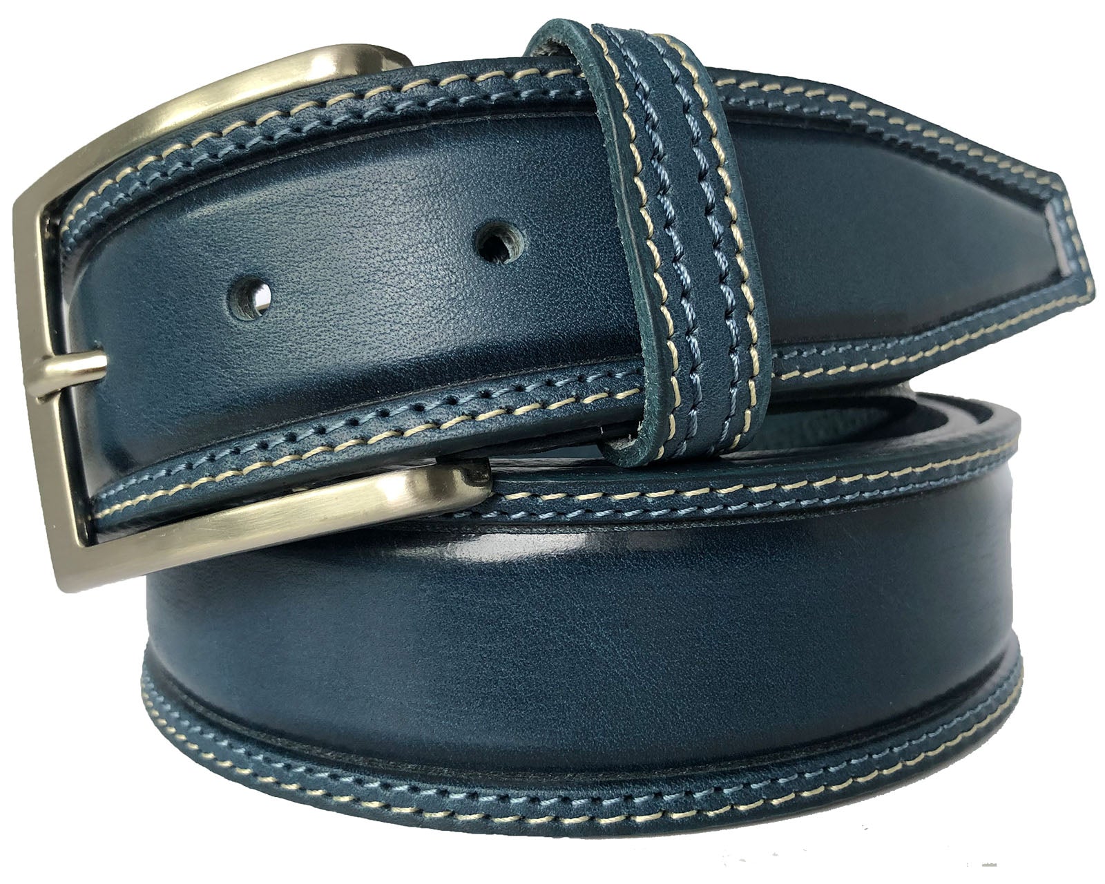 MARE BLUE DOUBLE STITCHED LEATHER BELT