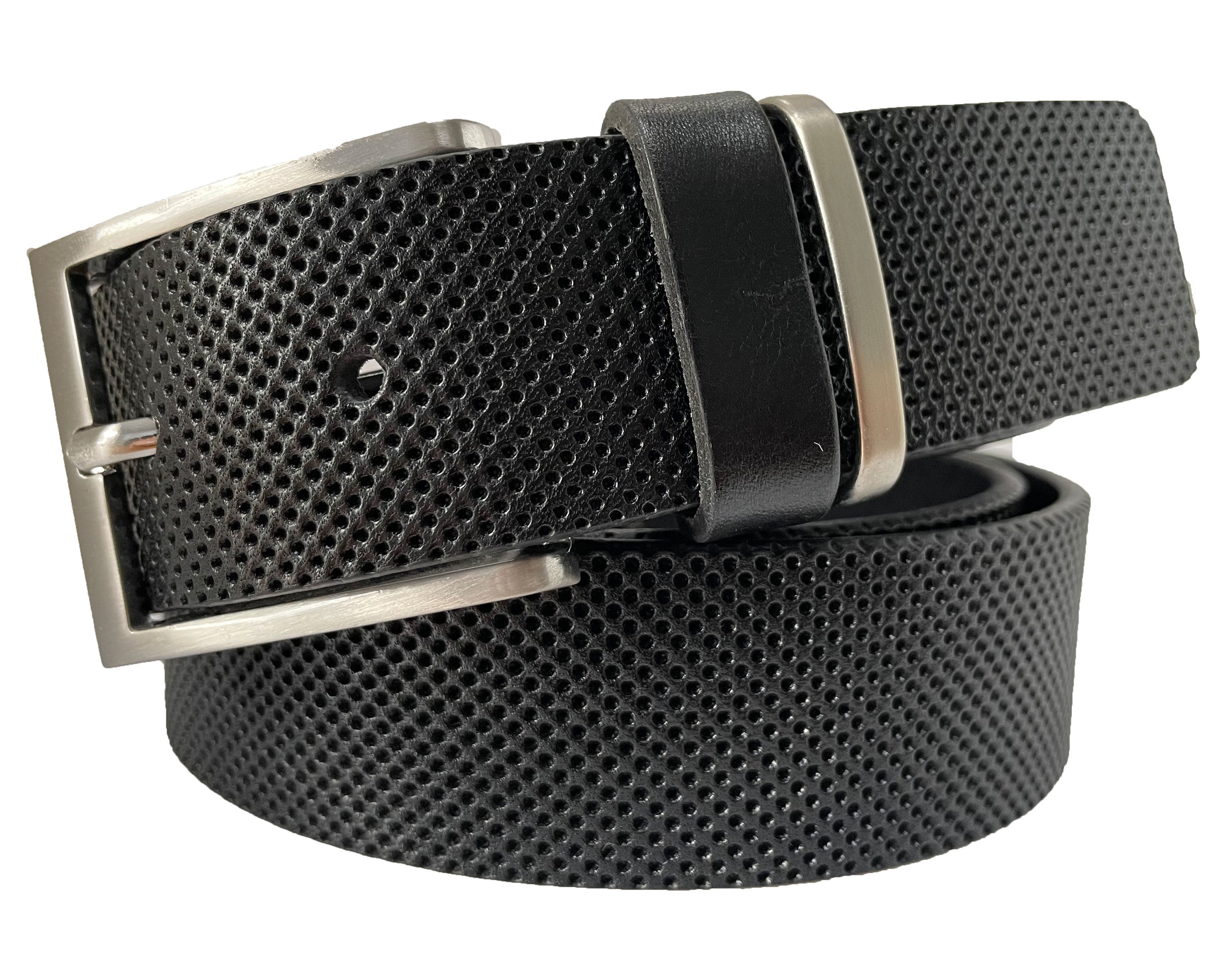 BLACK PERFORATED 35MM METAL ACCENT LOOP LEATHER BELT