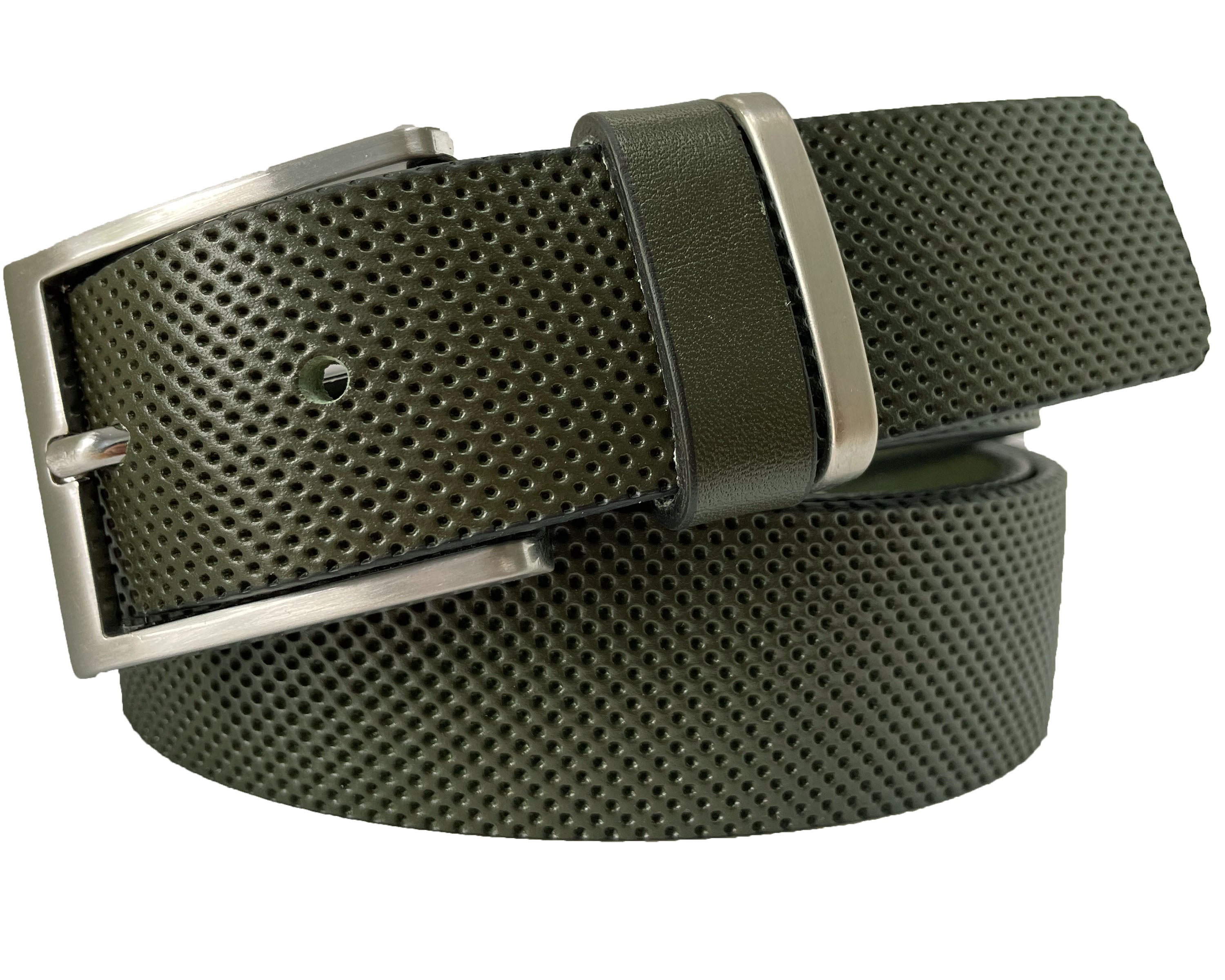 MILITARY GREEN PERFORATED 35MM METAL ACCENT LOOP LEATHER BELT