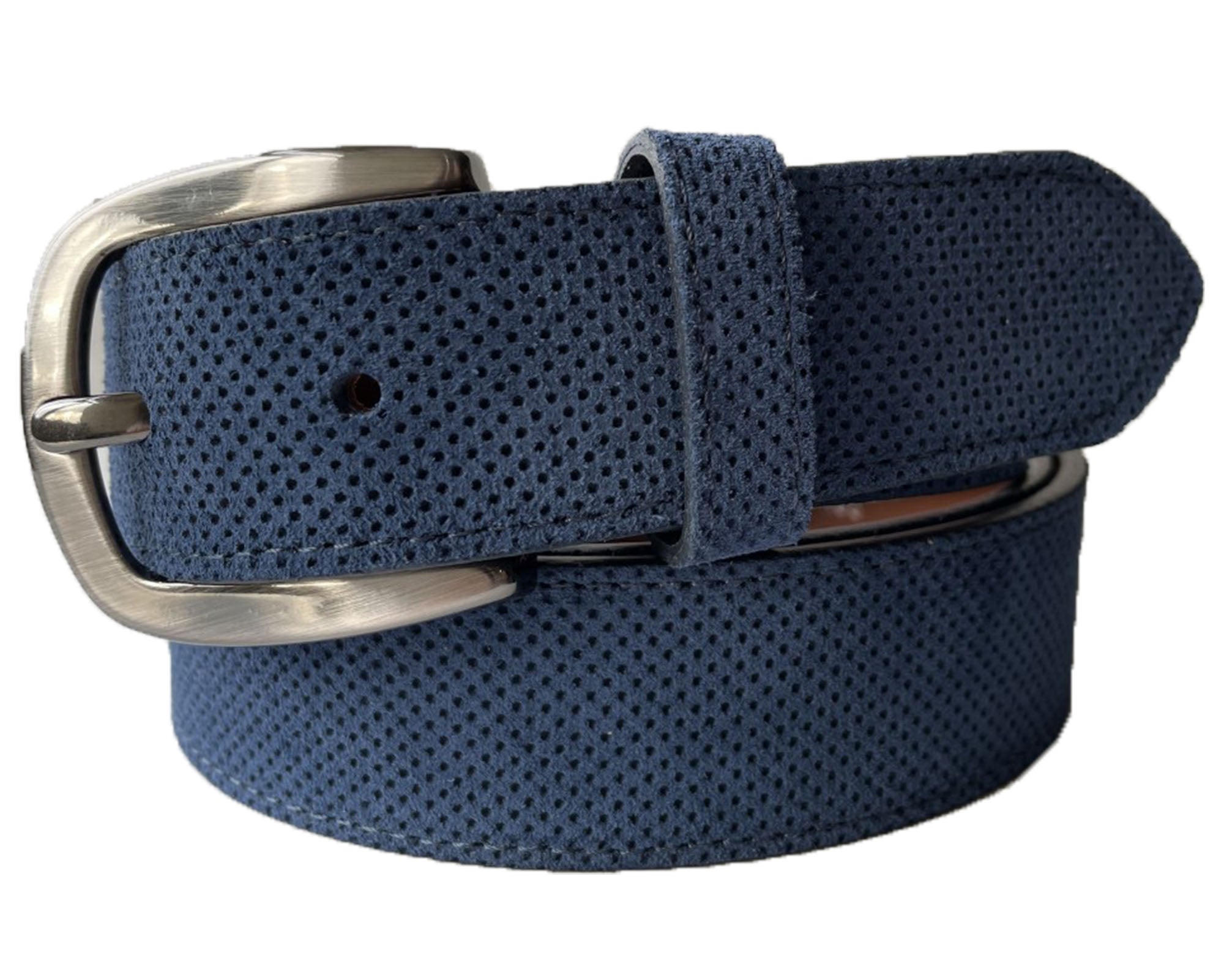 PERFORATED BLUE SUEDE BELT 35MM