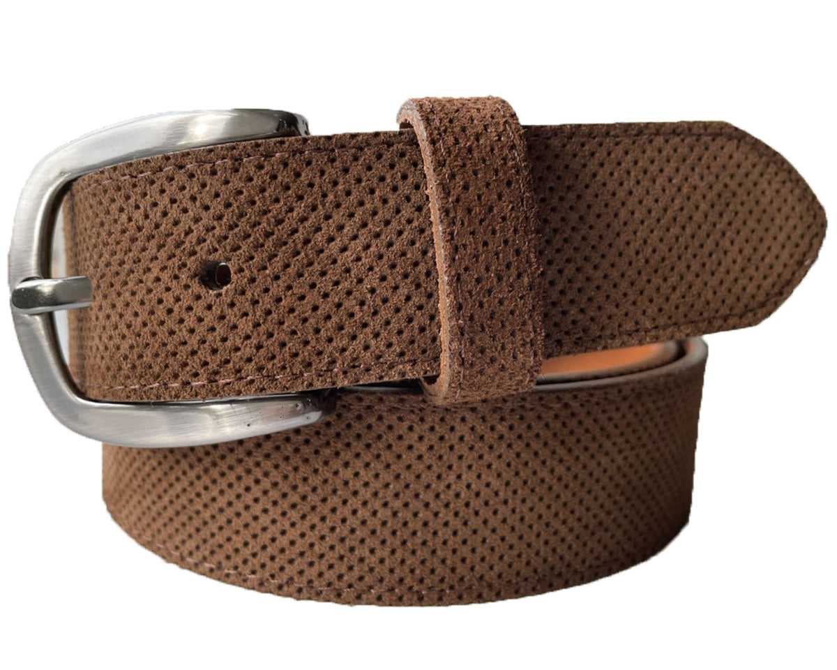 Brown 35mm Italian Suede Belt Perforated Finish