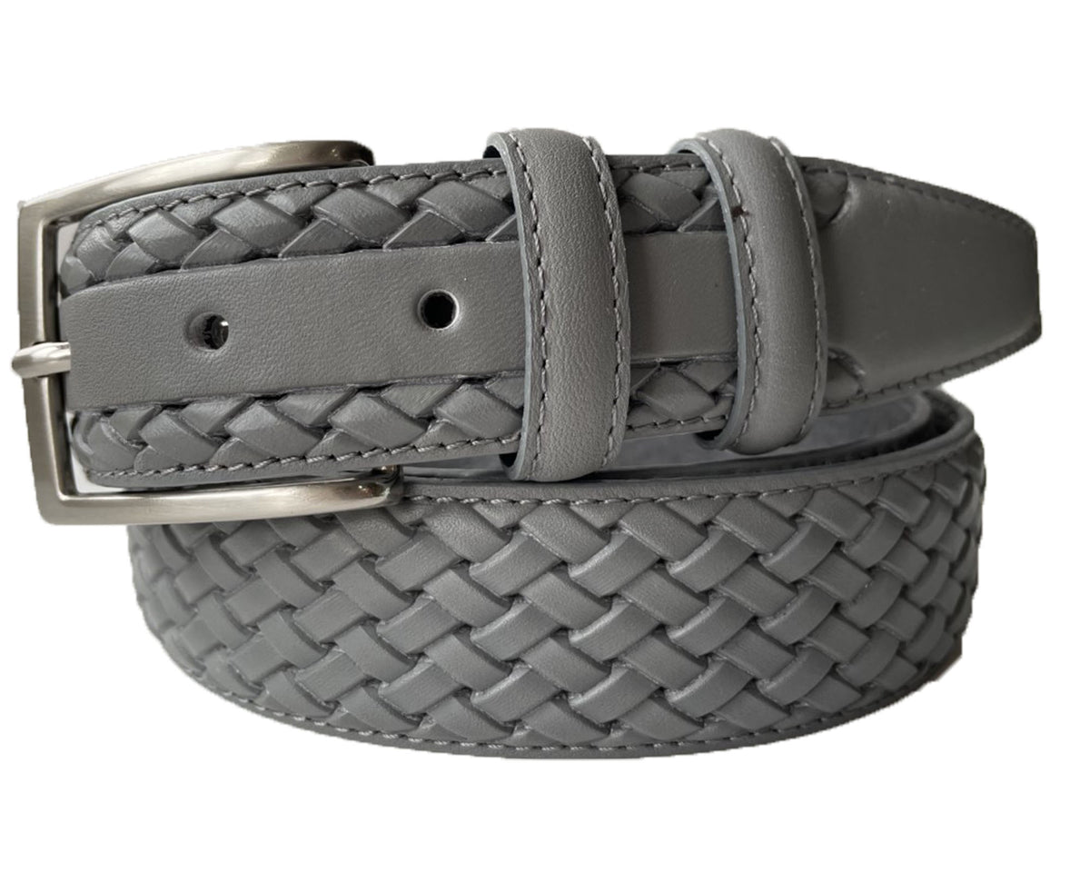 Grey 35mm Italian Calf Leather Belt Woven Finish