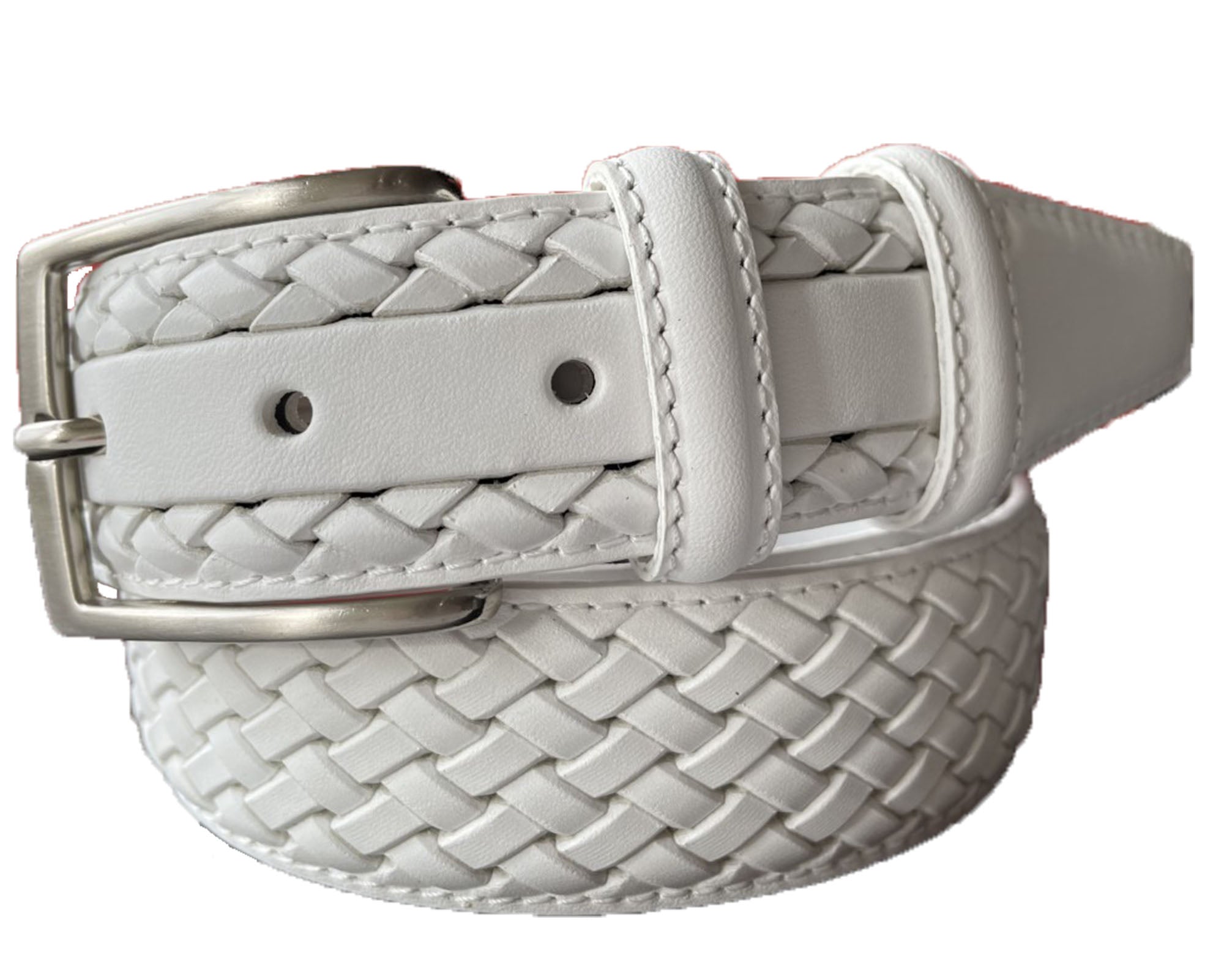 WHITE CALF LEATHER BRAID WEAVE EMBOSSED 35MM LEATHER BELT