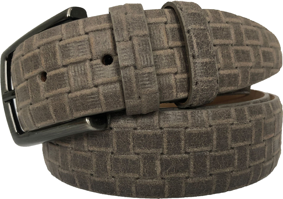 Beige 35mm Italian Nubuck Leather Belt Embossed Finish