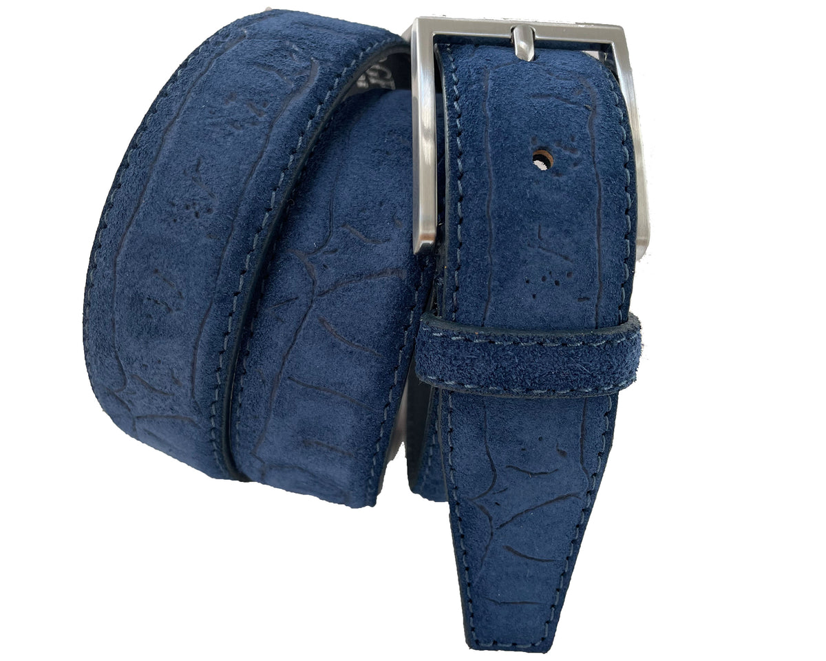 Blue 35mm Italian Suede Belt Embossed Finish product image