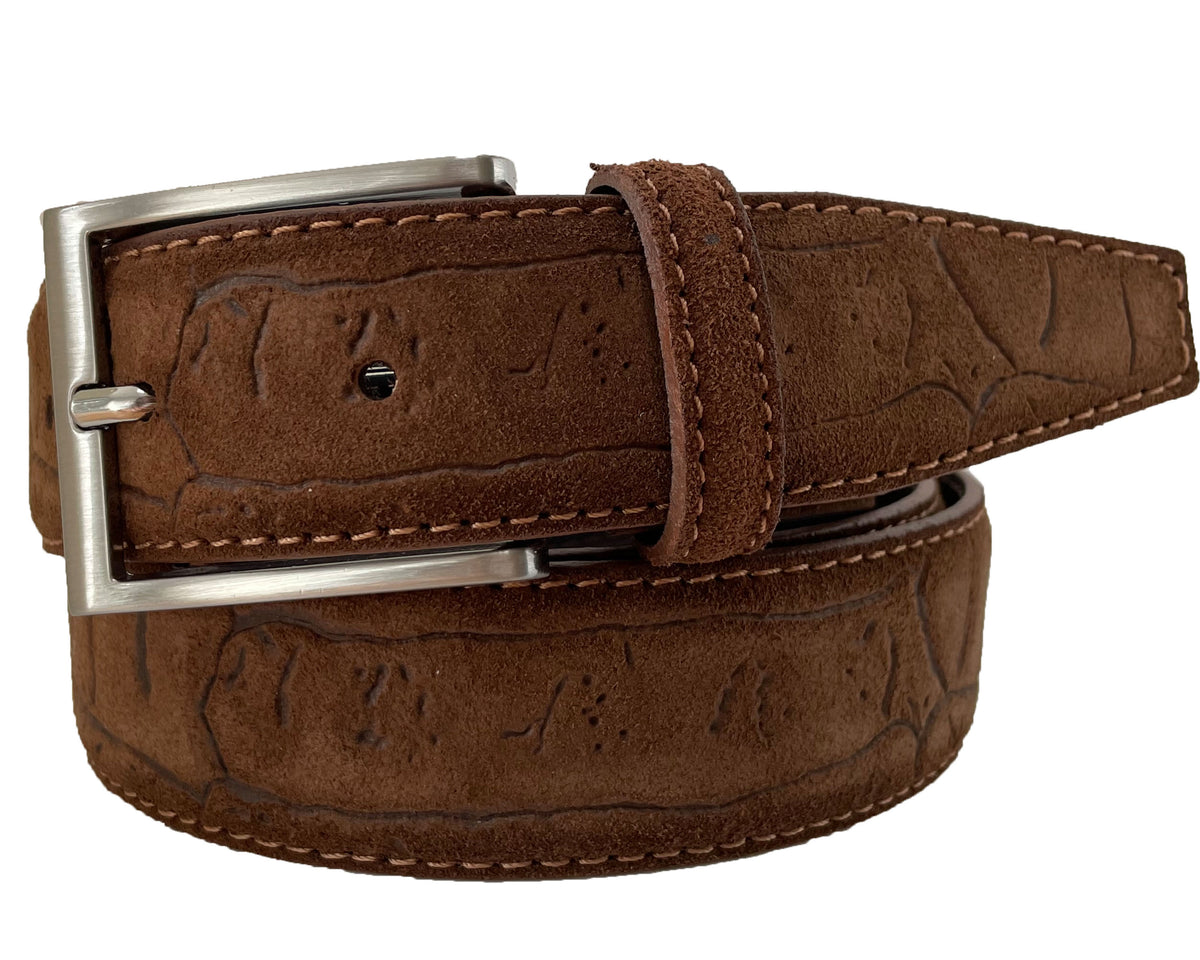 Brown 35mm Italian Suede Belt Embossed Finish