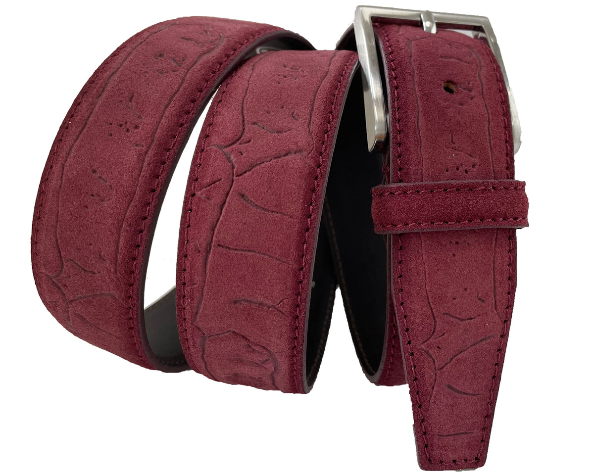 Burgundy 35mm Italian Suede Belt Embossed Finish product image