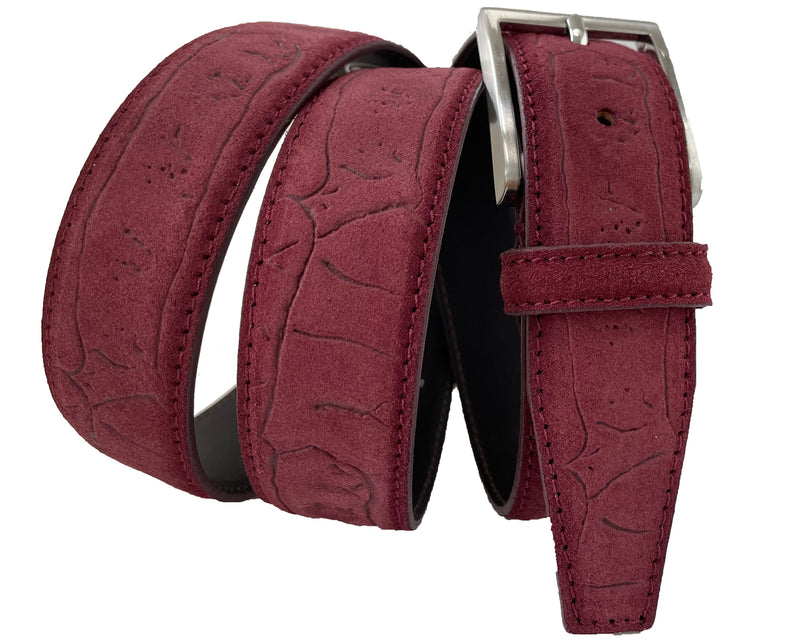 Burgundy 35mm Italian Suede Belt Embossed Finish product image