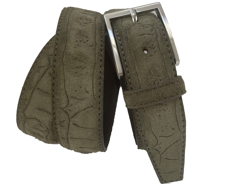Olive Green 35mm Italian Suede Belt Embossed Finish product image