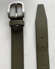OLIVE GREEN LEATHER BELT PERFORATED EMBOSSED HIDE 35MM