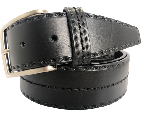 CENTRE STITCHED BLACK HIDE LEATHER BELT 40MM