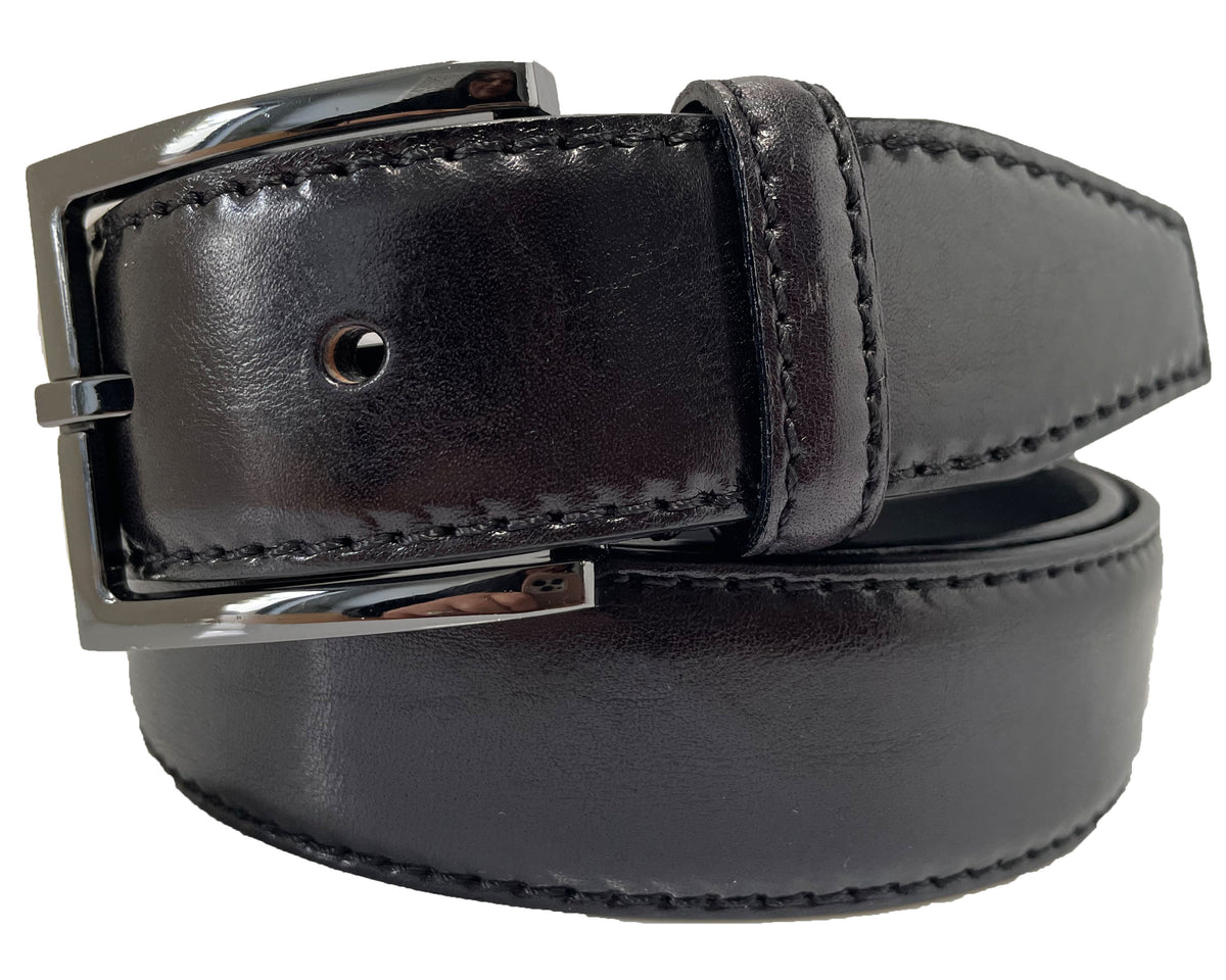 Black 35mm Italian Calf Leather Belt with gunmetal buckle