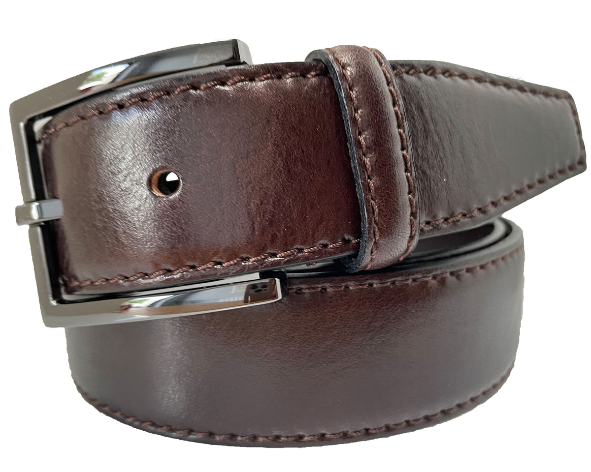 Brown 35mm Italian Calf Leather Belt with gunmetal buckle