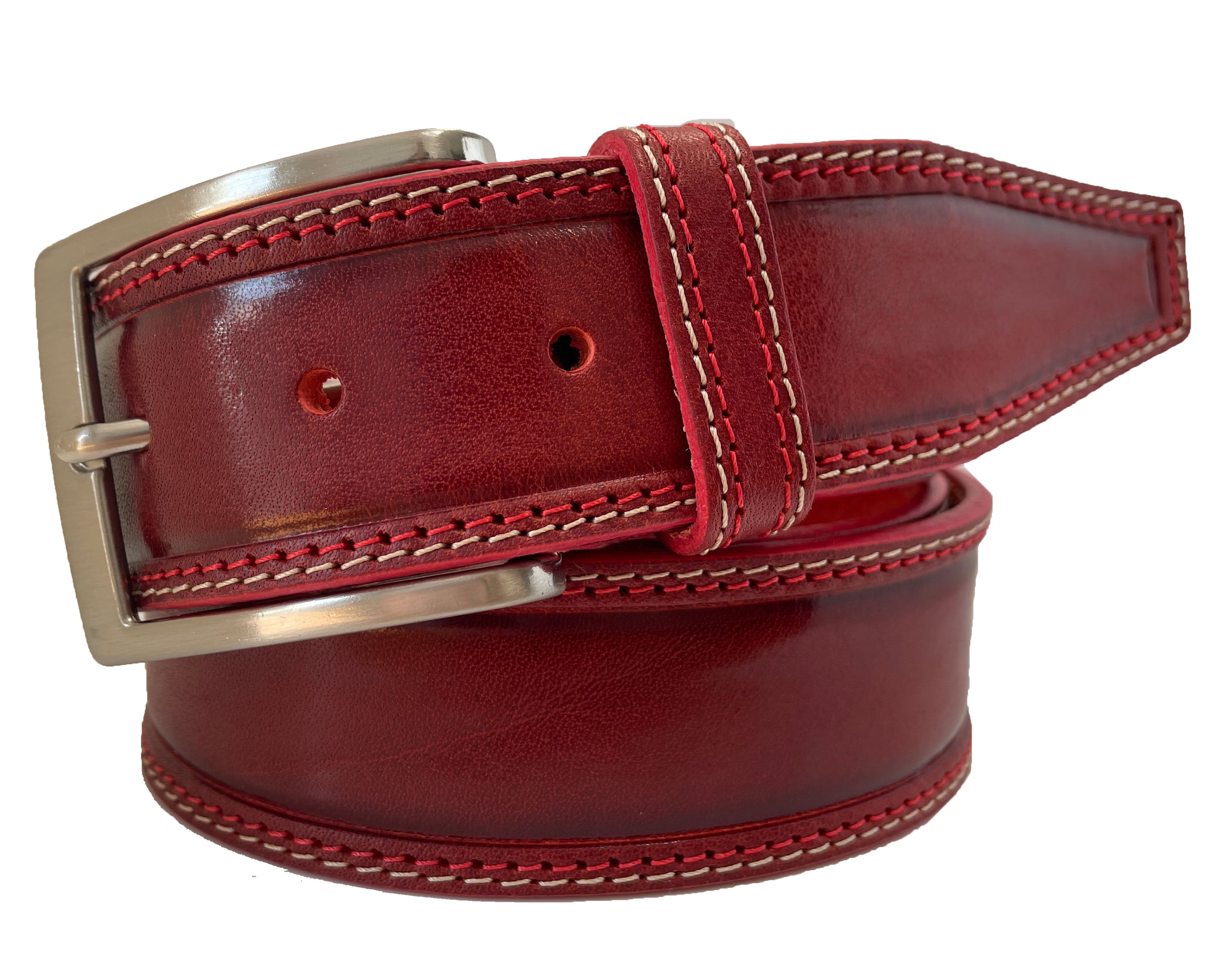 RED DOUBLE STITCHED 40MM CLASSIC HIDE LEATHER BELT