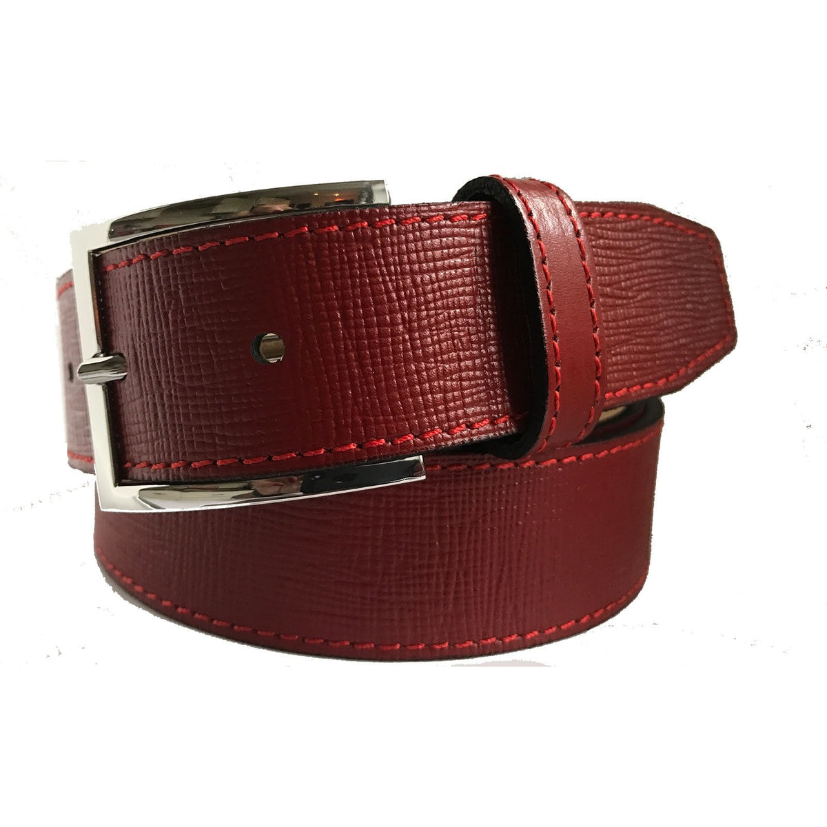 Red 35mm Italian Saffiano Leather Belt