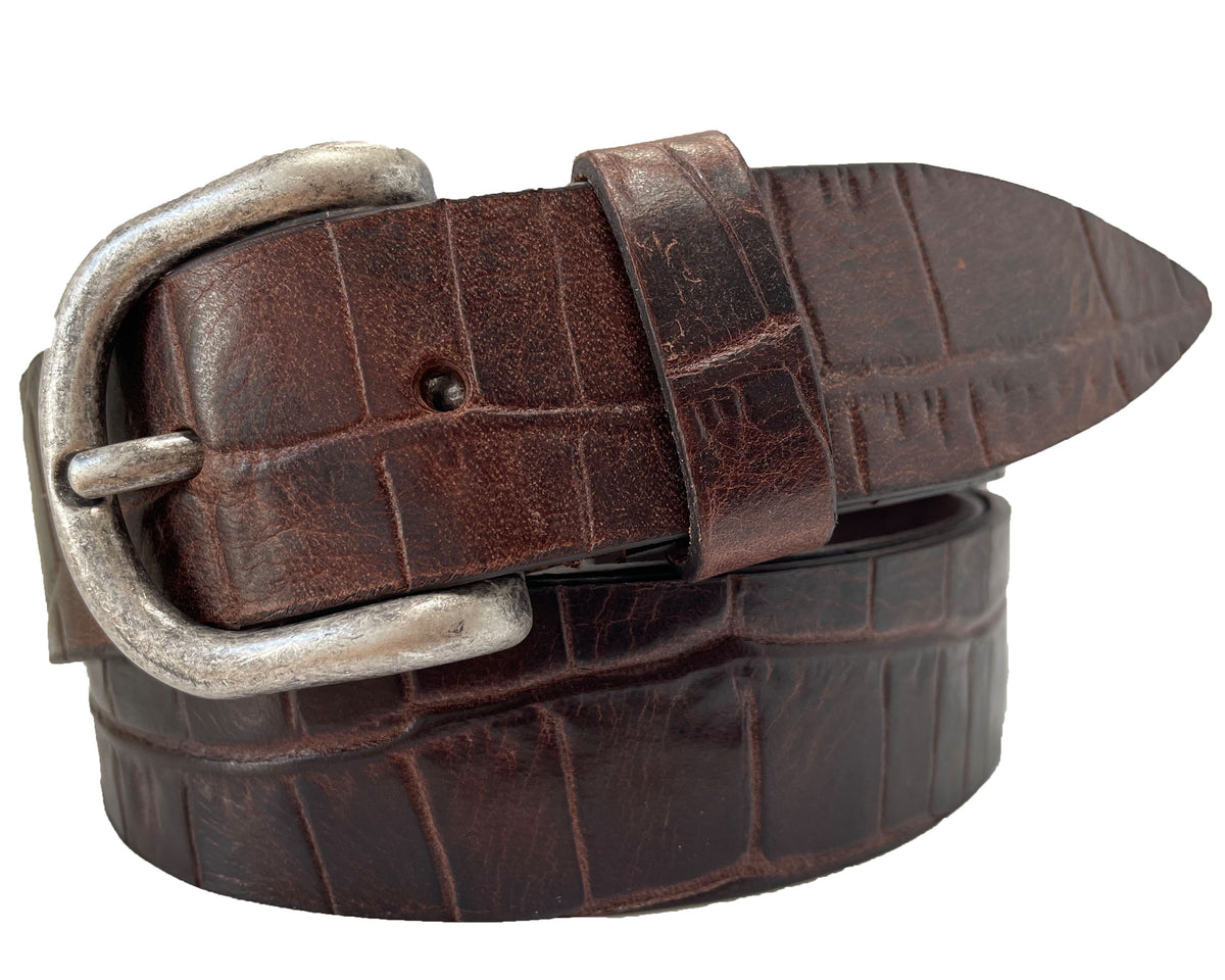 Brown 35mm Italian Leather Belt Reptile Print