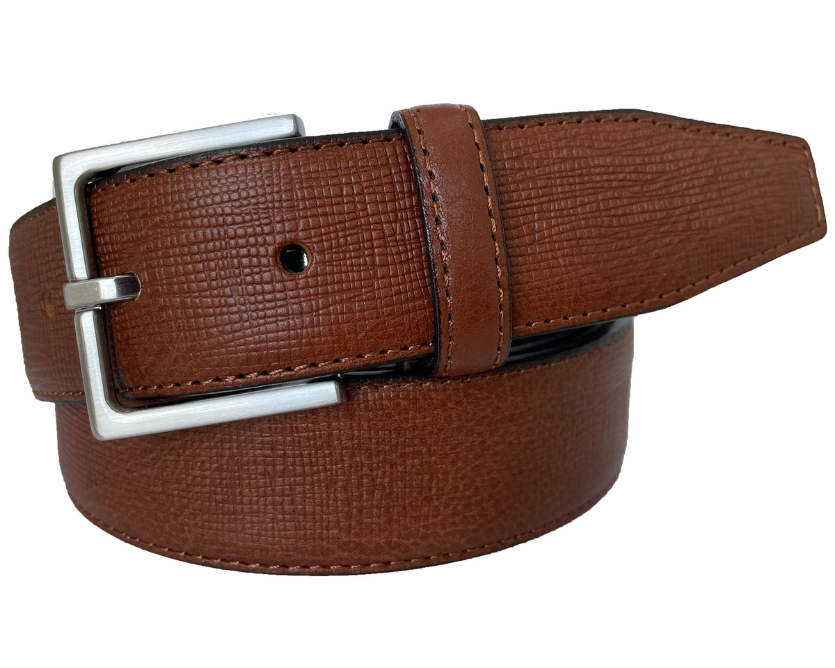 Cognac Tan 35mm Italian Saffiano Leather Belt
