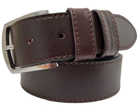 BROWN 40MM SINGLE STITCHED HIDE LEATHER BELT