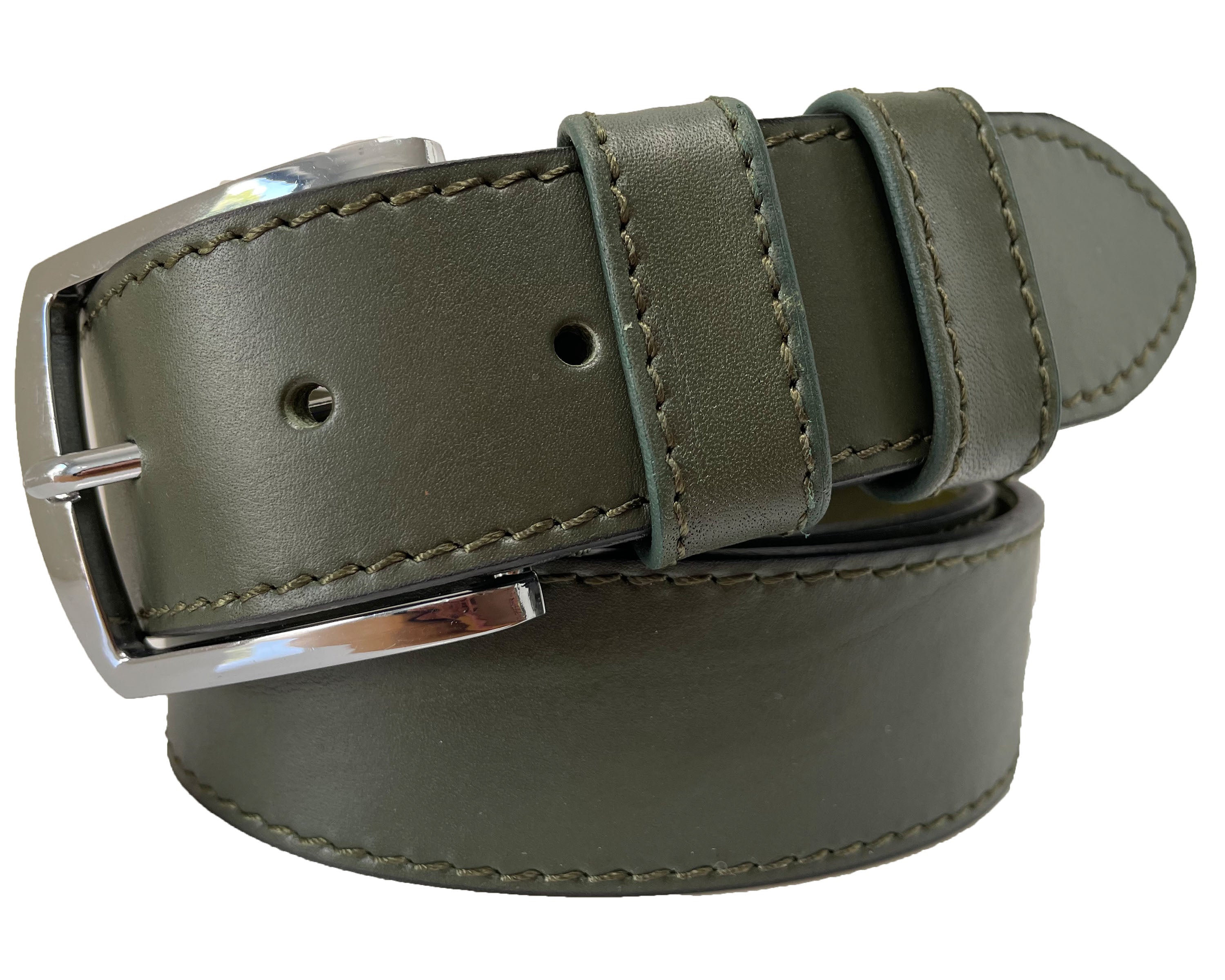MILITARY GREEN 40MM SINGLE STITCHED HIDE LEATHER BELT