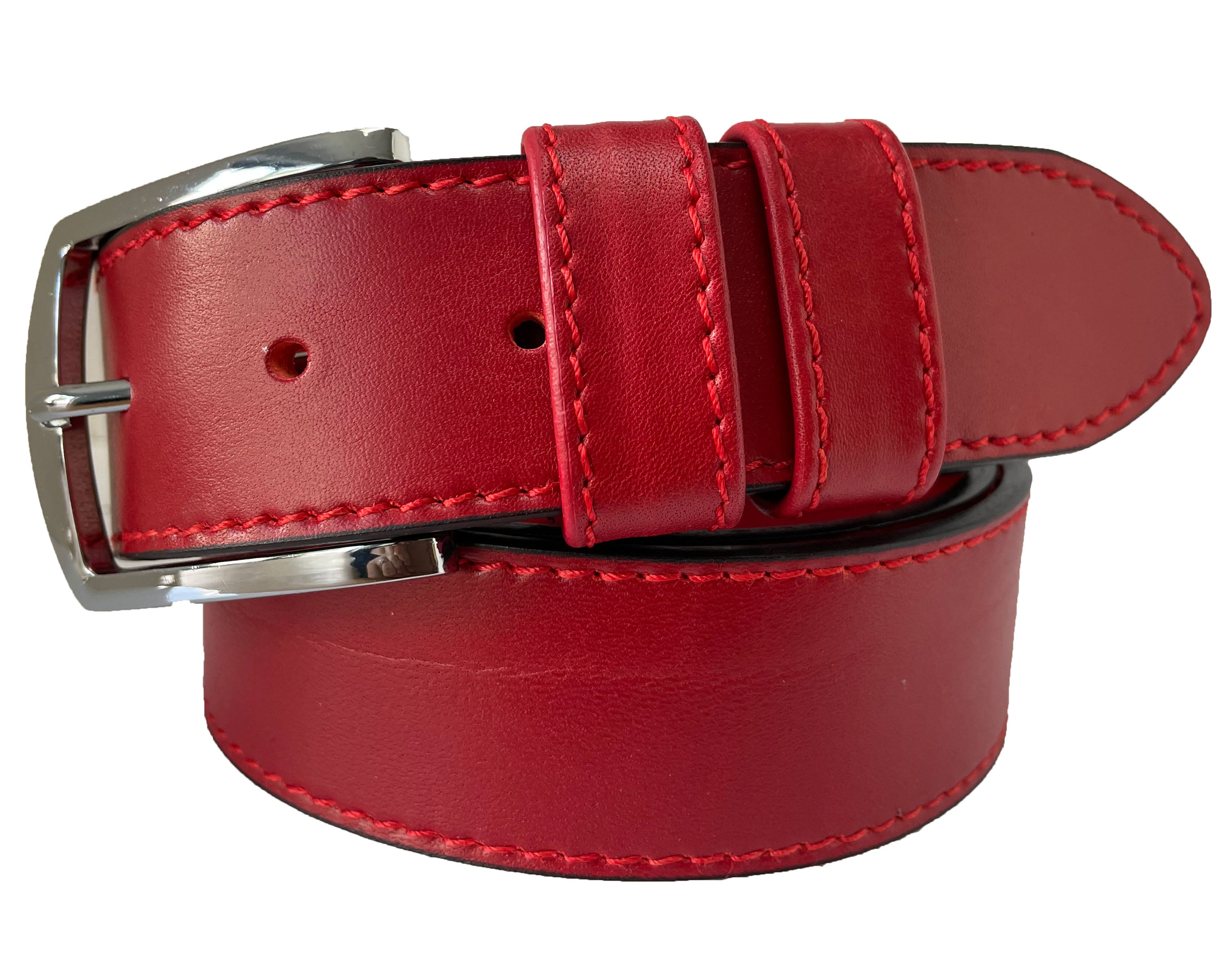 RED 40MM SINGLE STITCHED HIDE LEATHER BELT