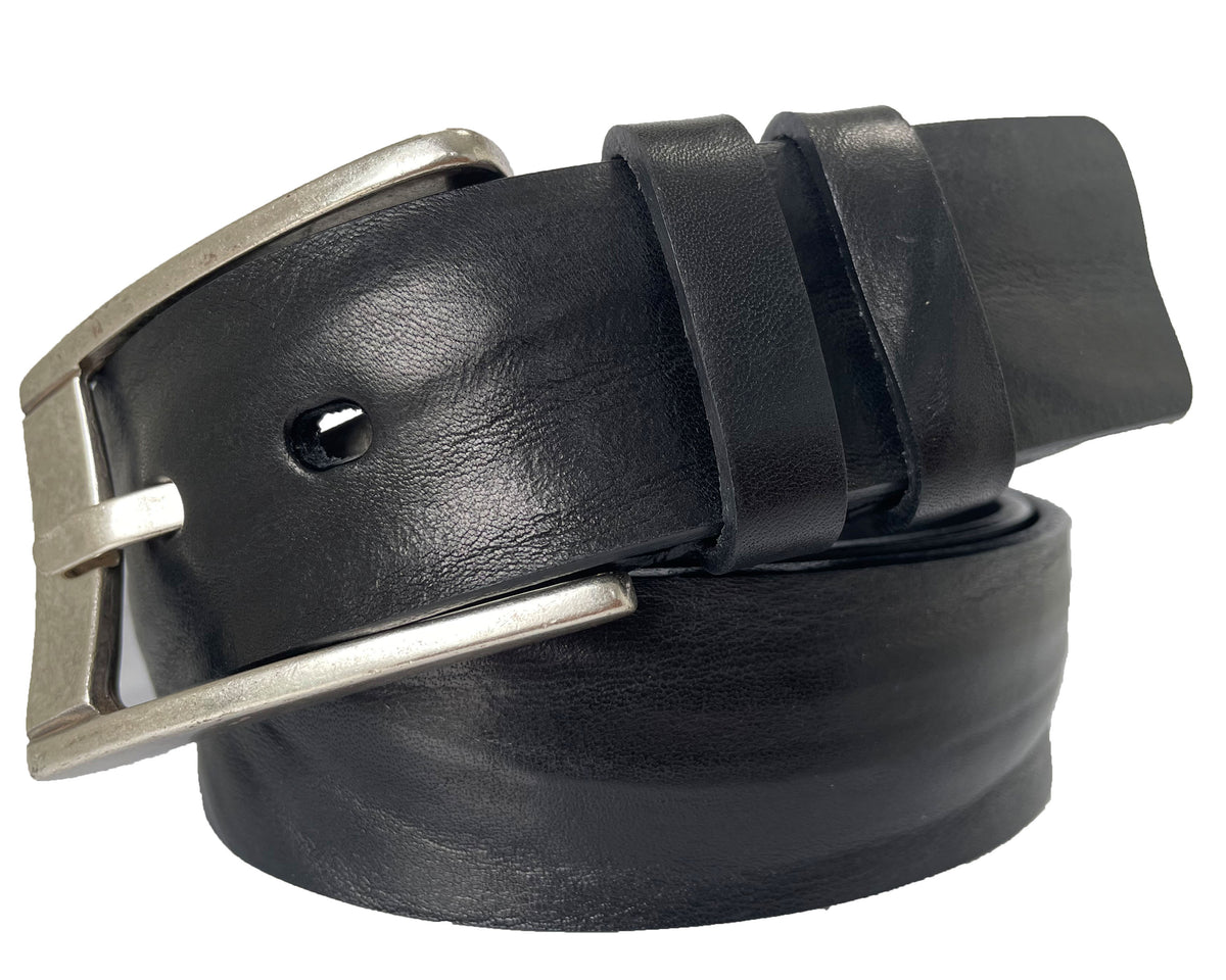 Black 40mm Italian Leather Belt Distressed Finish