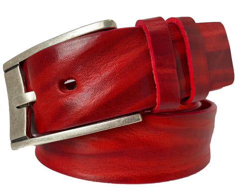 RED TWO TONE STONEWASHED  40MM HIDE LEATHER BELT