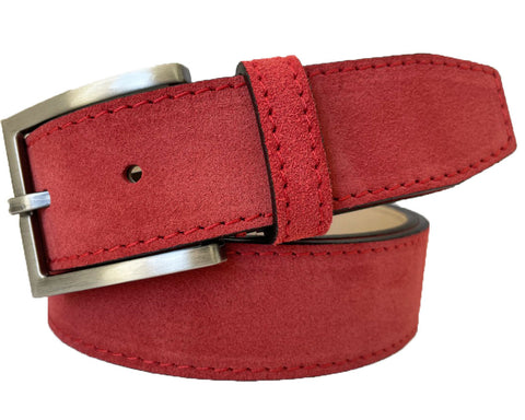RED SINGLE STITCHED SUEDE BELT 35MM