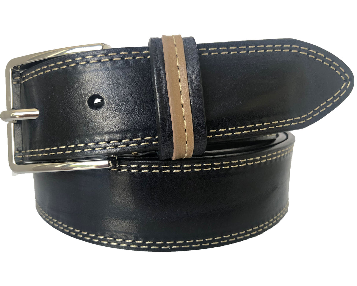 Blue 35mm Italian Leather Belt Distressed Finish