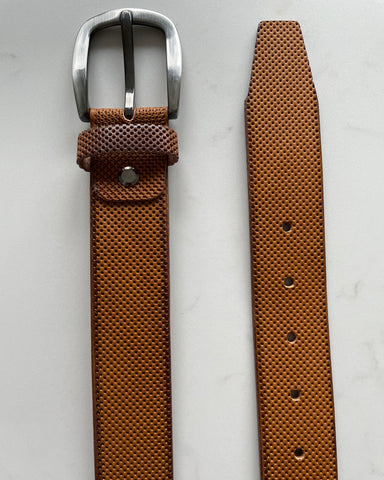 MIELE TAN LEATHER BELT PERFORATED EMBOSSED HIDE 35MM