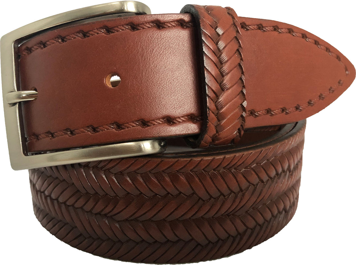 Tan 40mm Italian Leather Belt Woven Finish