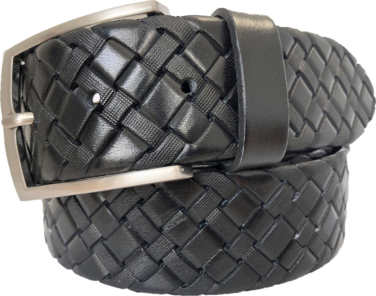 Black 40mm Italian Leather Belt Woven Finish