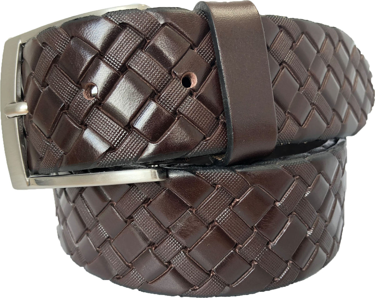 Brown 40mm Italian Leather Belt Woven Finish