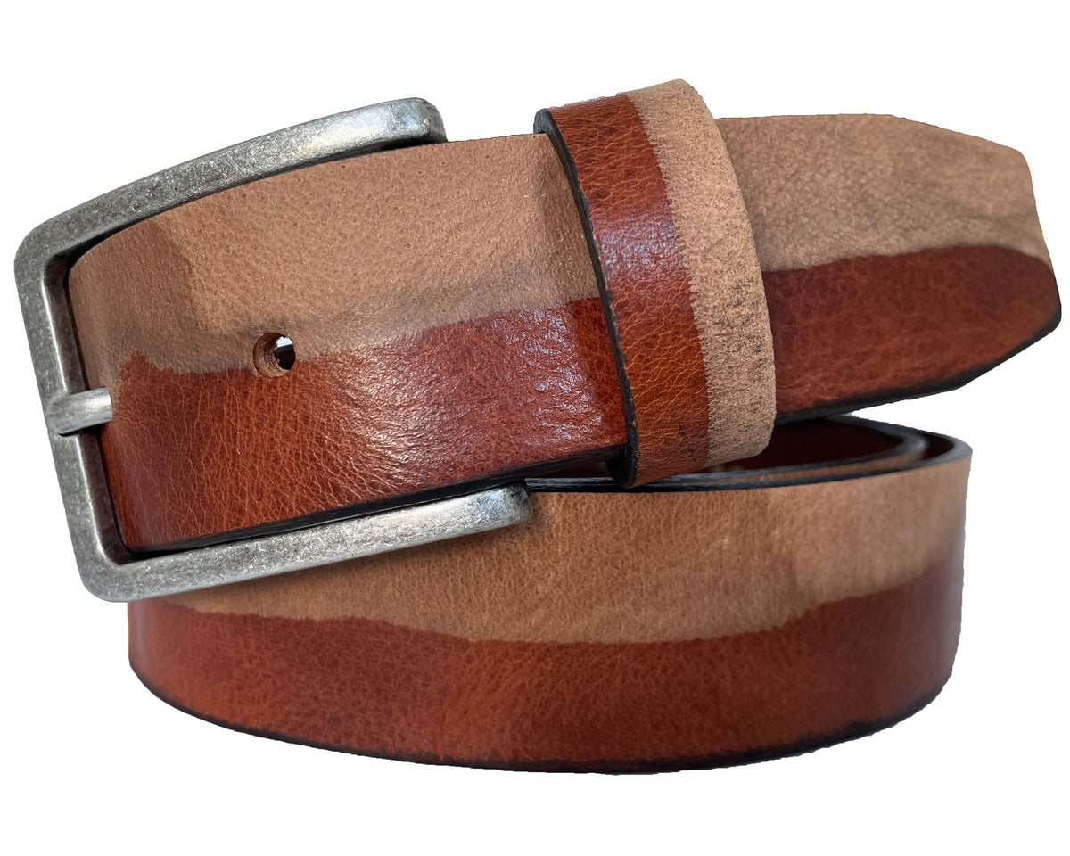Tan 35mm Italian Leather Belt Distressed Finish