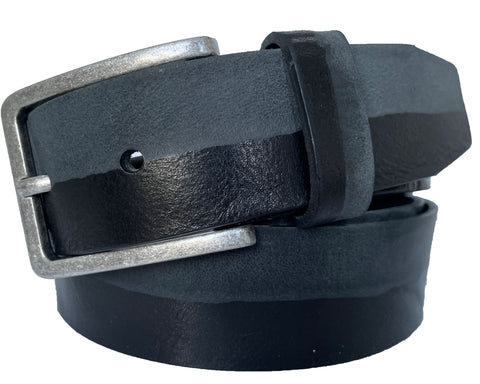 TWO TONE STONE WASHED BLACK 35MM DISTRESSED HIDE LEATHER BELT
