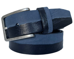 TWO TONE STONE WASHED BLUE 35MM DISTRESSED HIDE LEATHER BELT