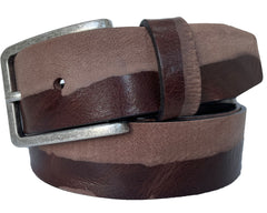 TWO TONE STONE WASHED BROWN 35MM DISTRESSED HIDE LEATHER BELT