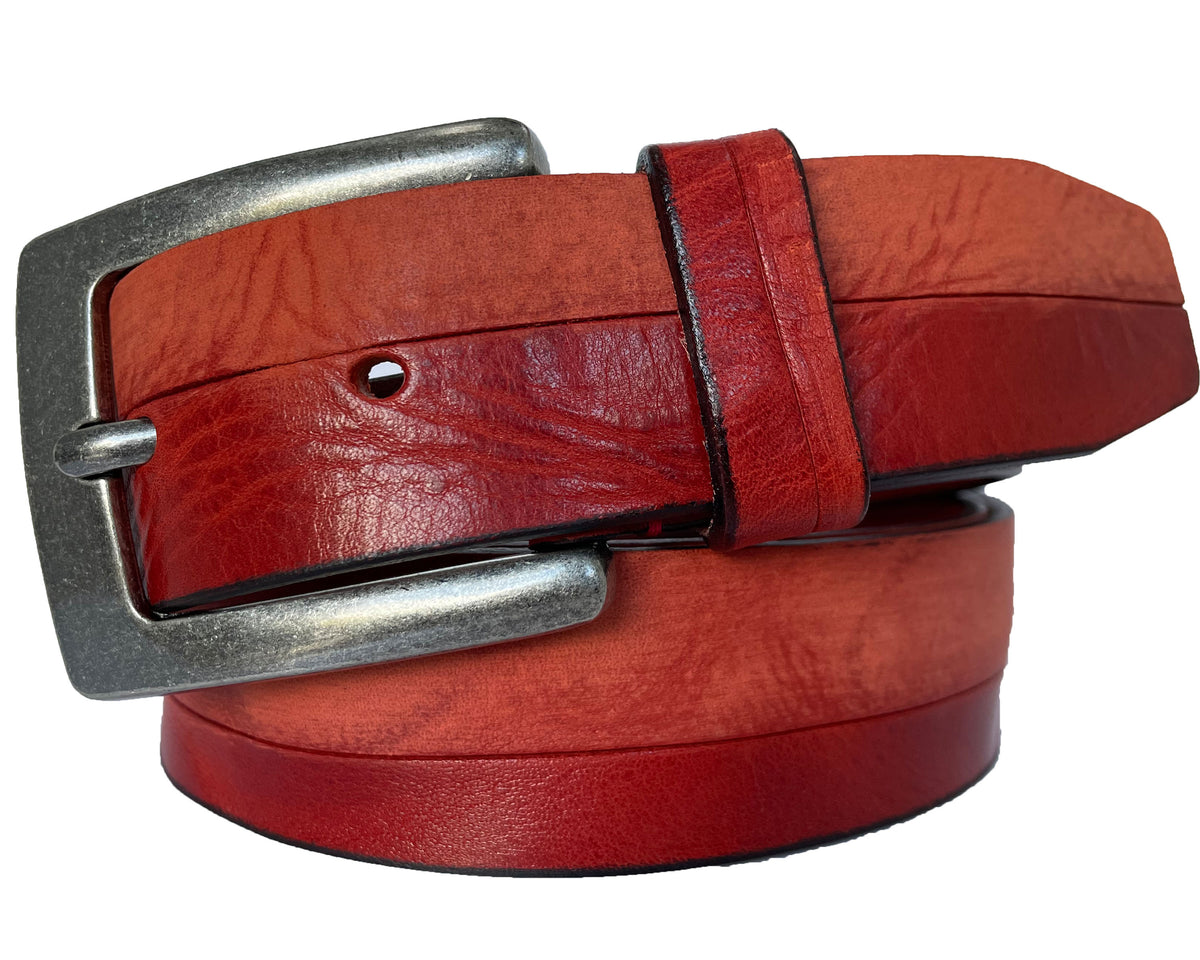 Red 35mm Italian Leather Belt Distressed Finish