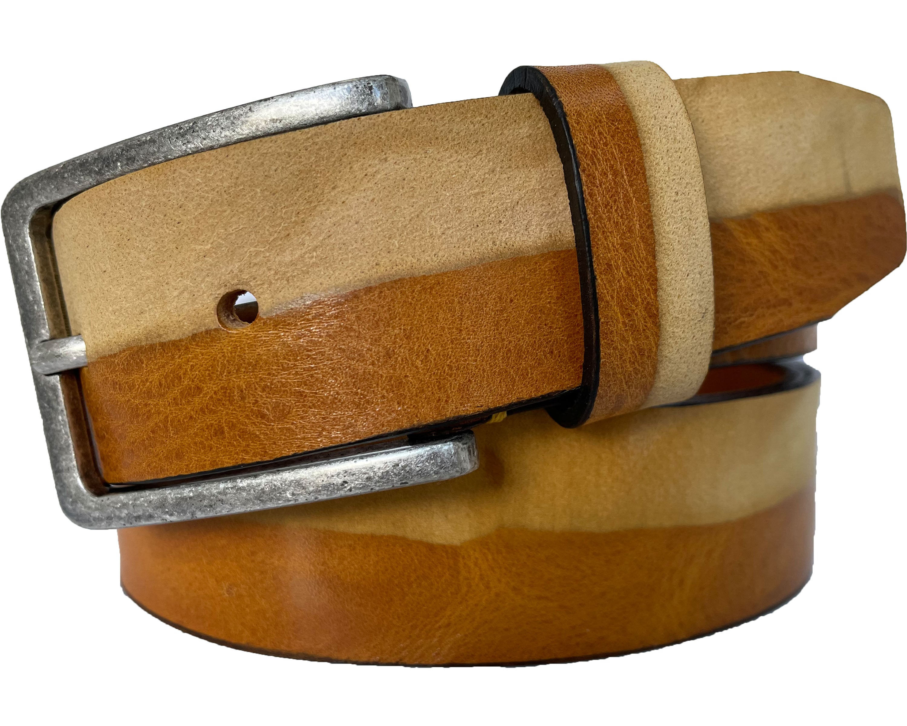 TWO TONE STONE WASHED HONEY TAN 35MM DISTRESSED HIDE LEATHER BELT
