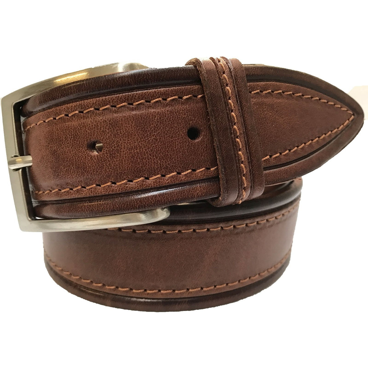 Cognac Tan Italian Leather Belt Striped Texture