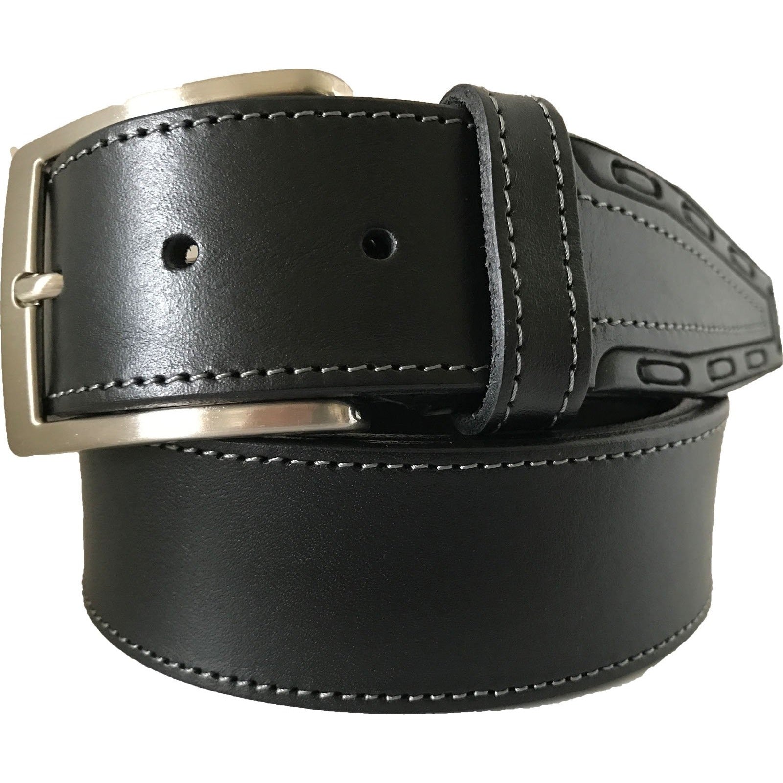 BLACK 40MM CLASSIC HIDE LEATHER STAB STITCH EMBOSSED