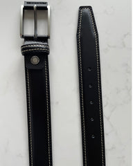 BLACK CONTRAST DOUBLE STITCHED 35MM LEATHER BELT