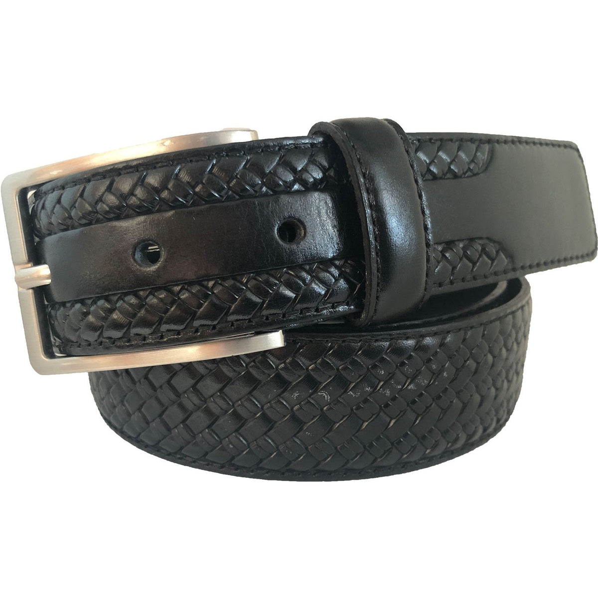 Black 35mm Italian Calf Leather Belt Woven Finish