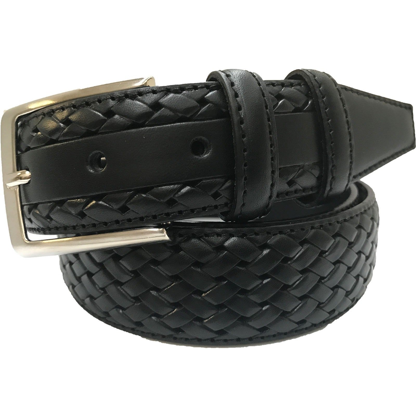 BLACK CALF LEATHER WEAVE EMBOSSED 35MM LEATHER BELT