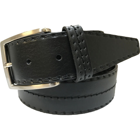 BLACK CENTRE STITCHED LEATHER BELT 40MM